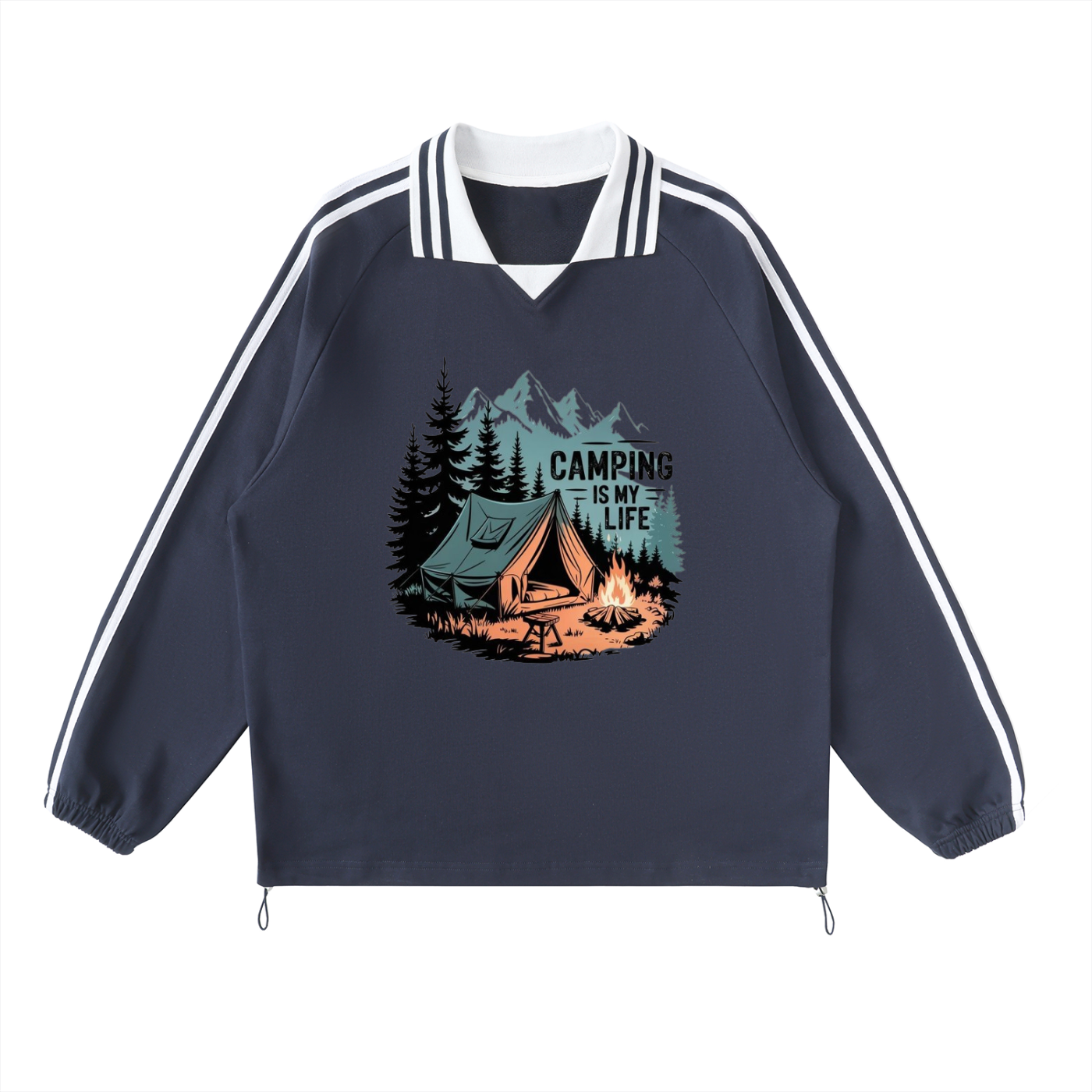 Contrast Striped Lapel Collar Sweatshirt