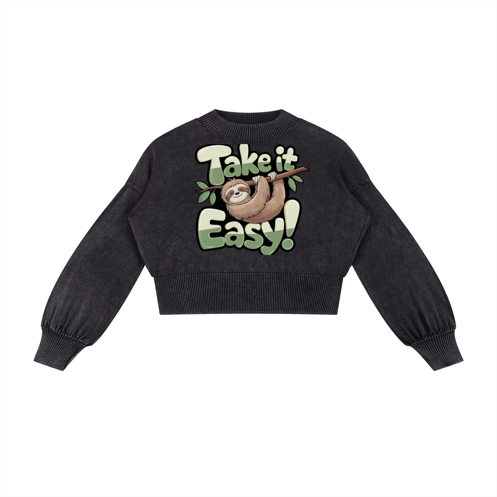 Mineral Wash Balloon Sleeve Cropped Sweater