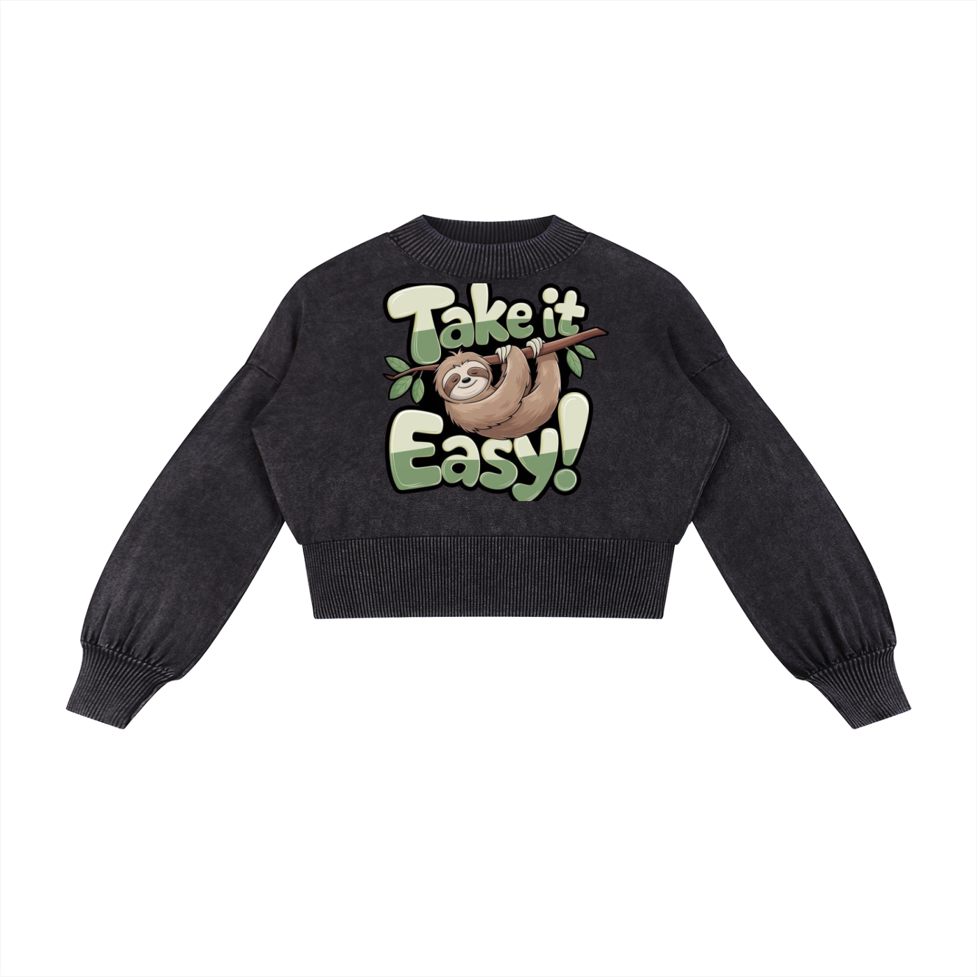 Mineral Wash Balloon Sleeve Cropped Sweater