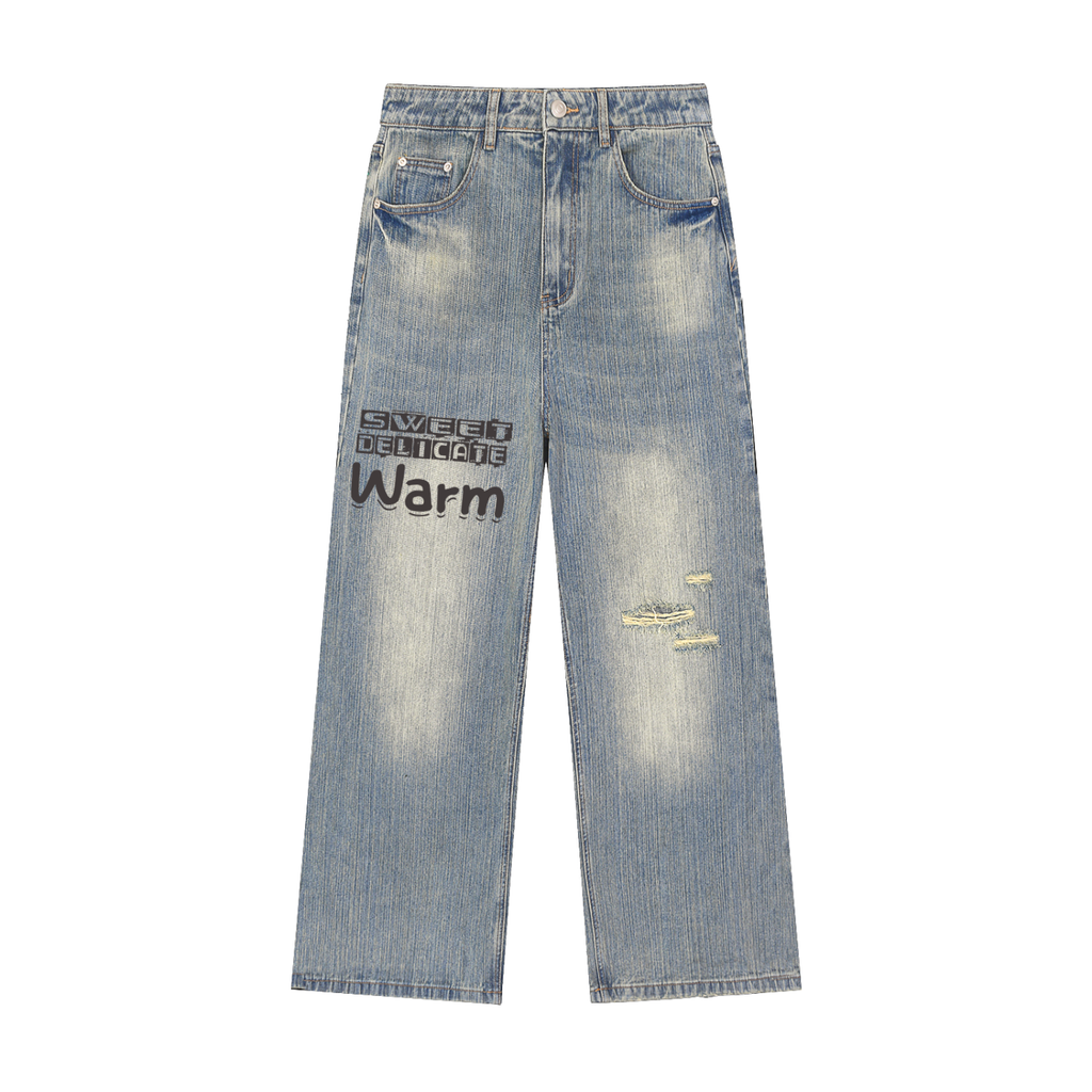 Vintage Wash Distressed Denim Jeans