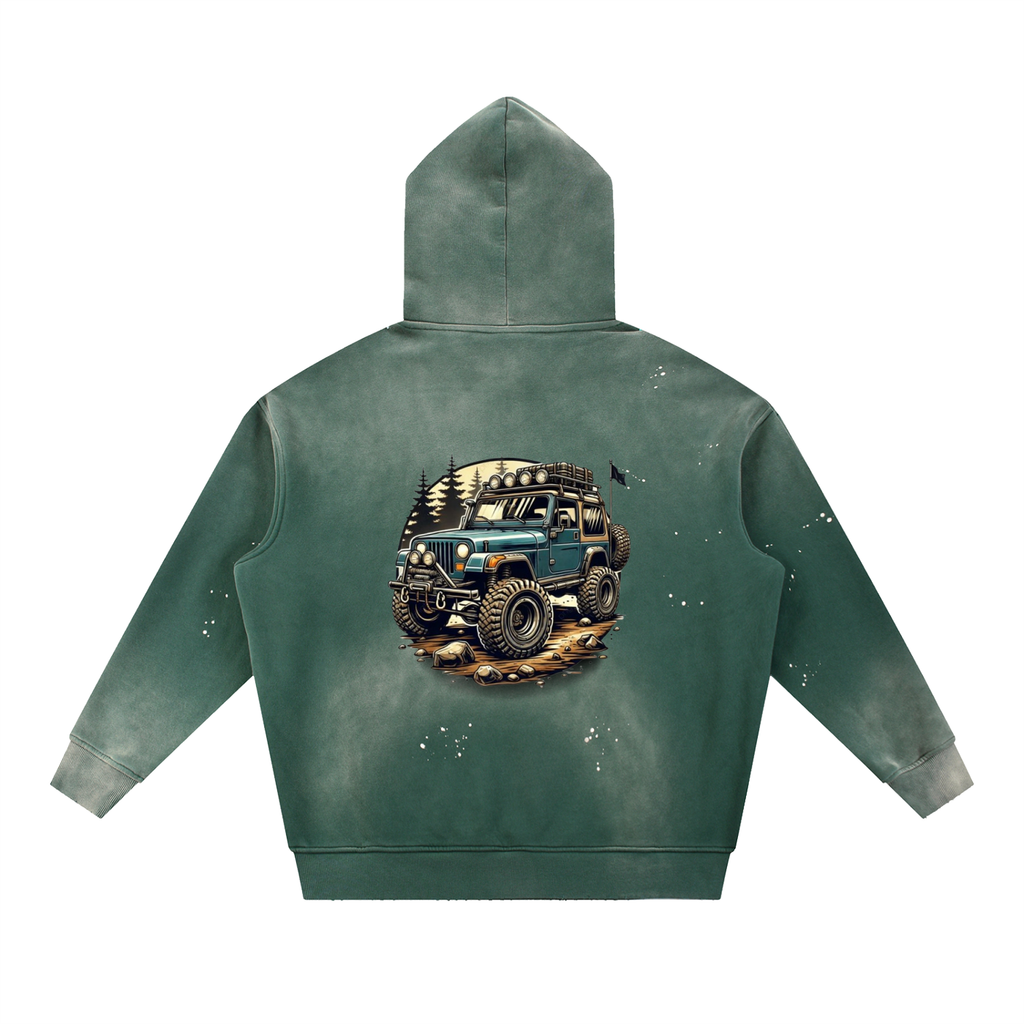 Vintage Washed Frayed Fleece Hoodie