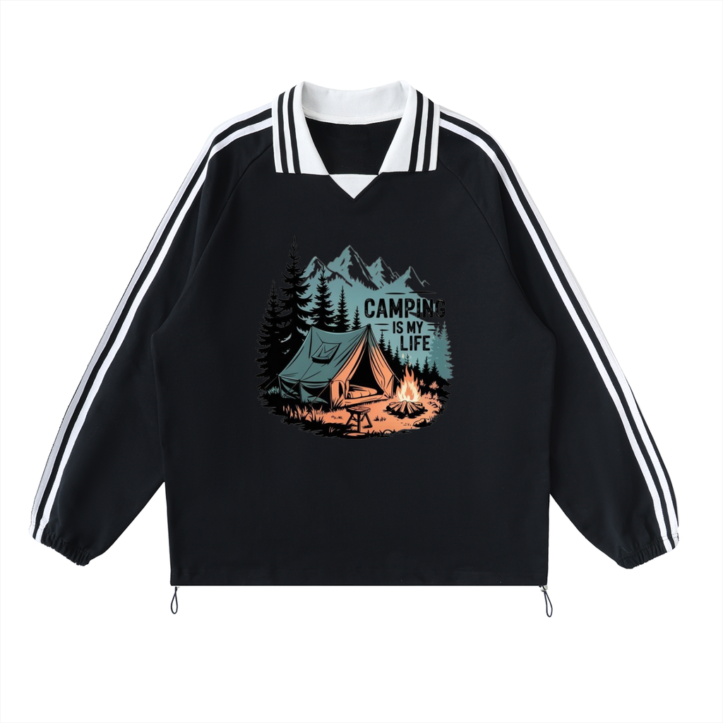 Contrast Striped Lapel Collar Sweatshirt