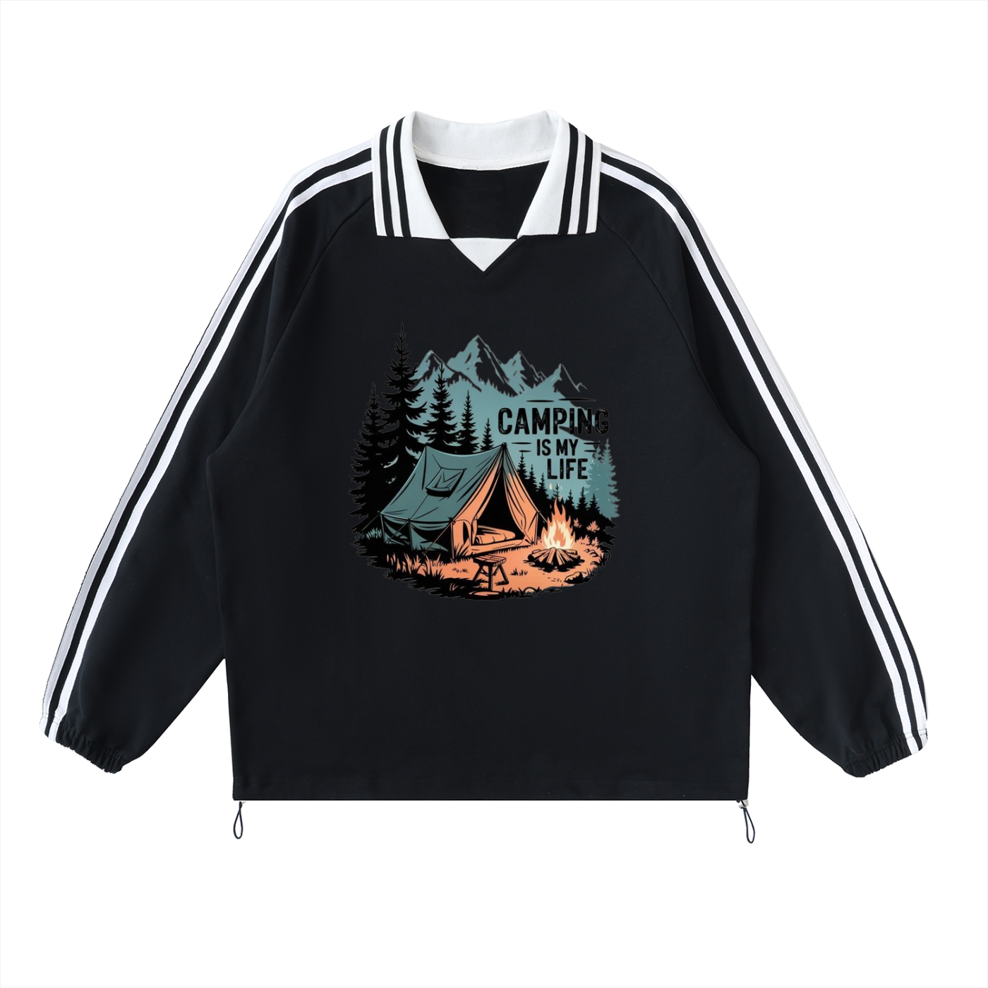 Contrast Striped Lapel Collar Sweatshirt