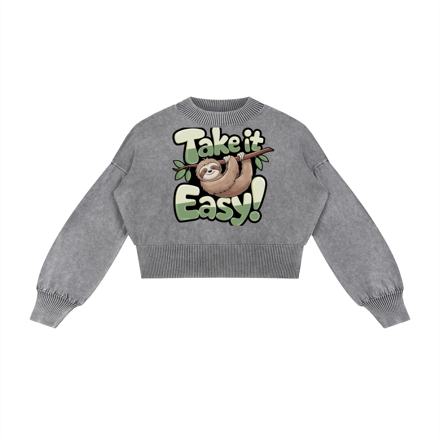 Mineral Wash Balloon Sleeve Cropped Sweater