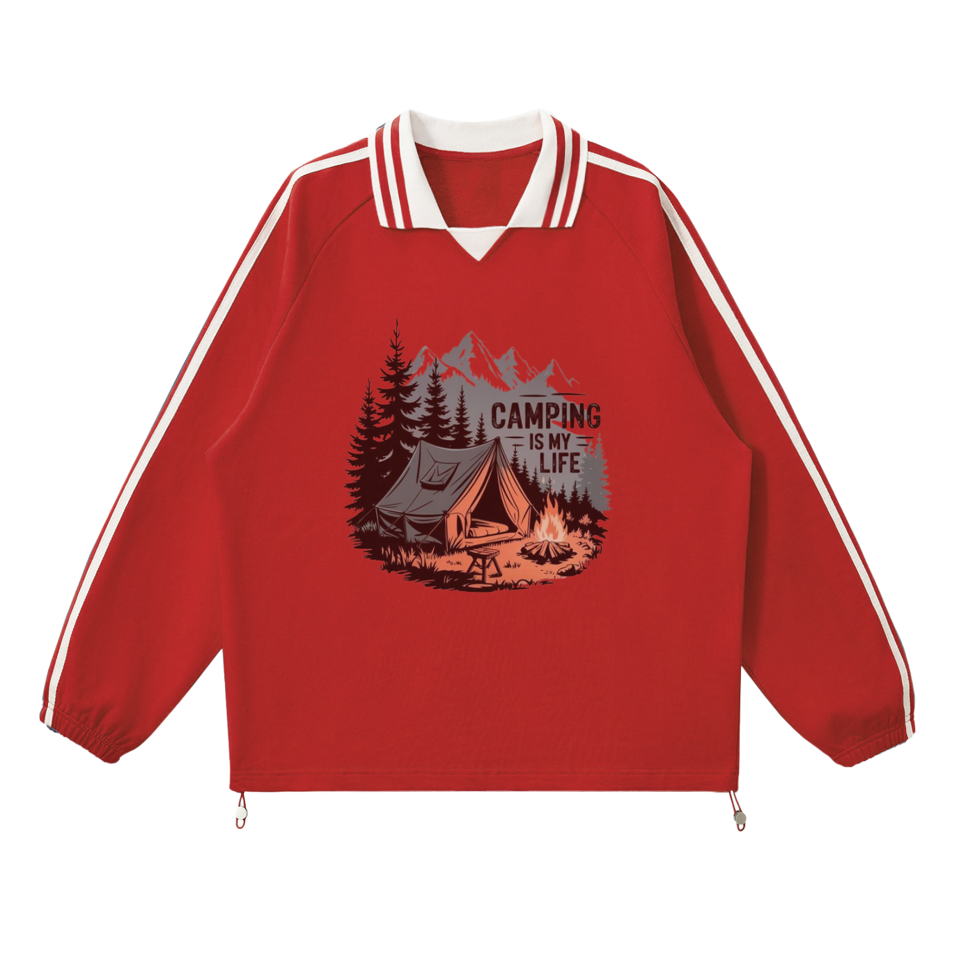 Contrast Striped Lapel Collar Sweatshirt